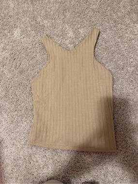 Treasure & Bond Ribbed Halter Tank in Beige